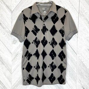 J. Lindeberg Golf Polo Shirt Mens Size Small Gray Black Diamond Argyle